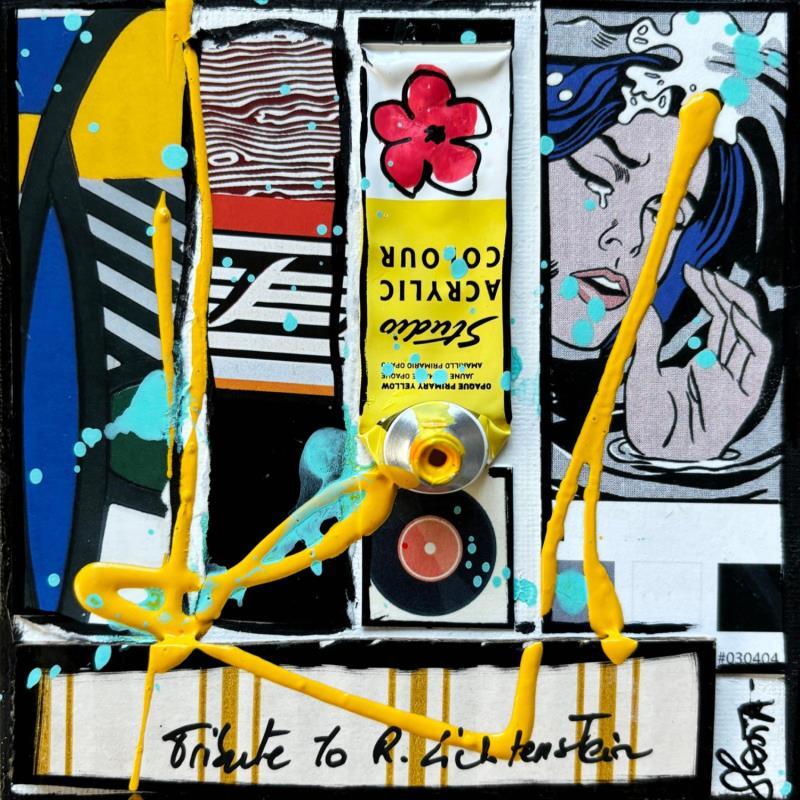 Painting Tribute to R.Lichtenstein by Costa Sophie | Painting Pop-art Acrylic, Gluing, Upcycling Pop icons
