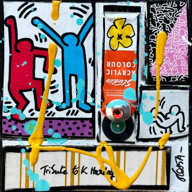 Painting Tribute to K.Haring by Costa Sophie | Painting Pop-art Acrylic, Gluing, Upcycling Pop icons