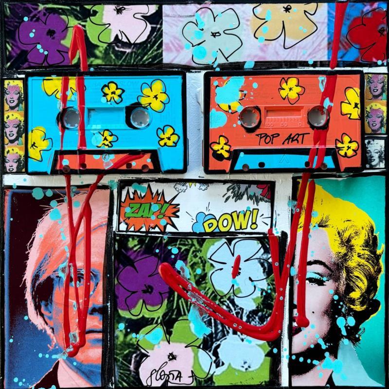 Painting POP K7 1 by Costa Sophie | Painting Pop-art Acrylic, Gluing, Upcycling Pop icons