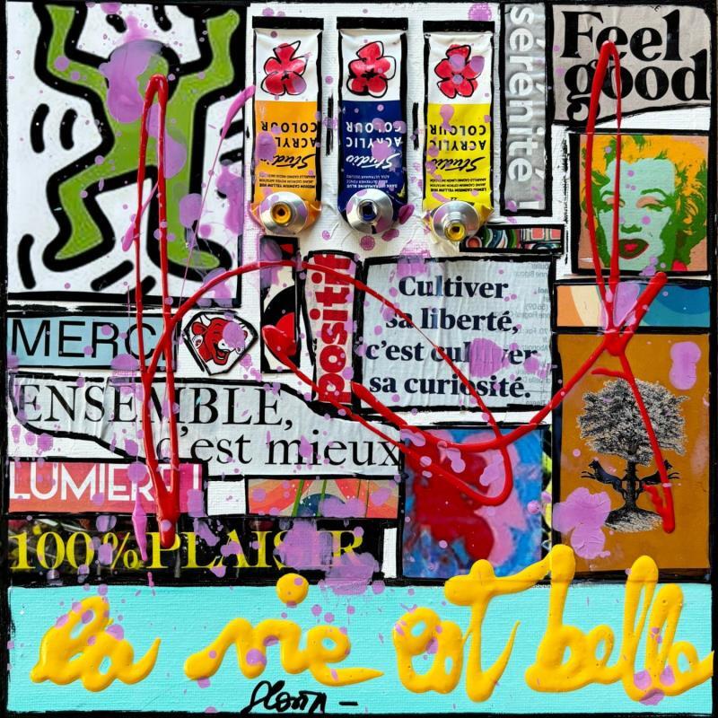 Painting La vie est belle ! feel good by Costa Sophie | Painting Pop-art Acrylic, Gluing, Upcycling