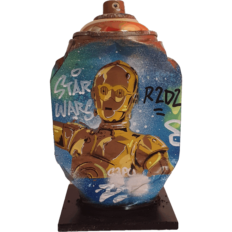 Skulptur C3PO von Kedarone | Skulptur Pop-Art Acryl, Graffiti Pop-Ikonen