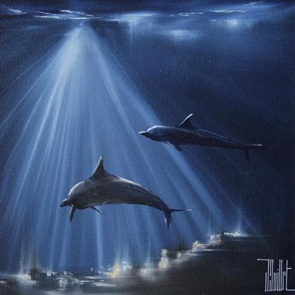 Painting Dolphins can swim by Guillet Jerome | Painting Figurative Acrylic Animals