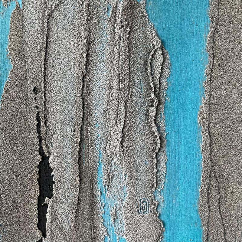 Peinture Carré Turquoise II par CMalou | Tableau Matiérisme Sable Minimaliste