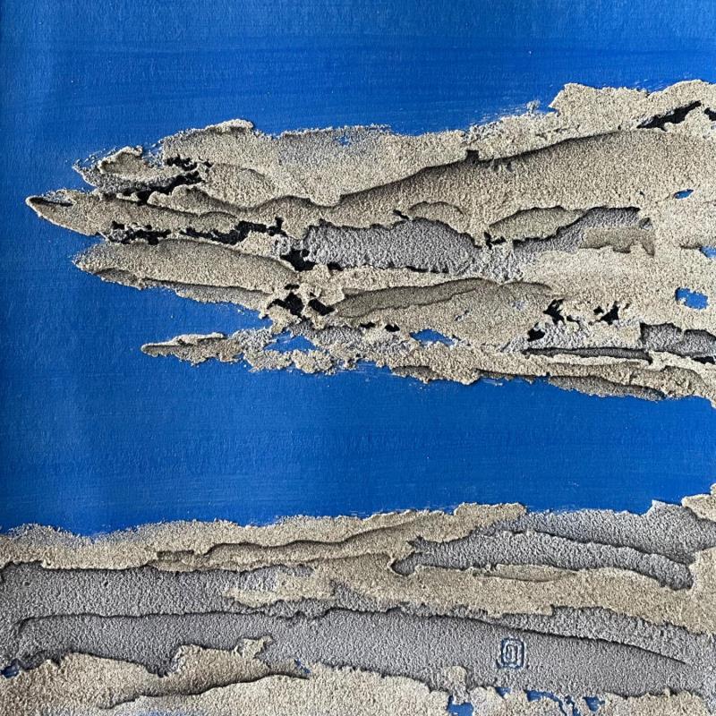 Peinture Carré Grain de Sable Bleu VII par CMalou | Tableau Matiérisme Sable Minimaliste