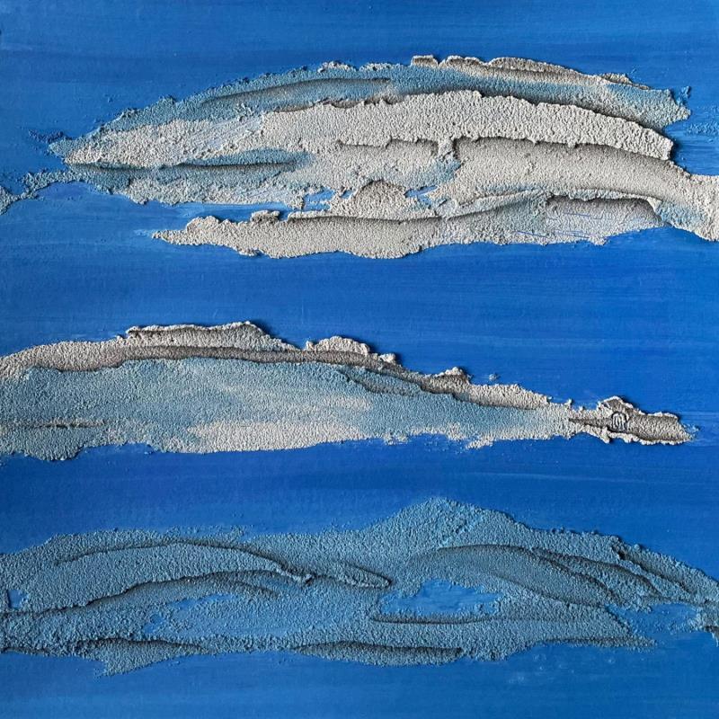 Gemälde Carré Grain de Sable Bleu VIII von CMalou | Gemälde Materialismus Minimalistisch Pappe Sand