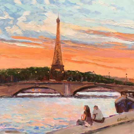 Peinture Au bord de la Seine par Dontu Grigore | Tableau Figuratif Huile Urbain