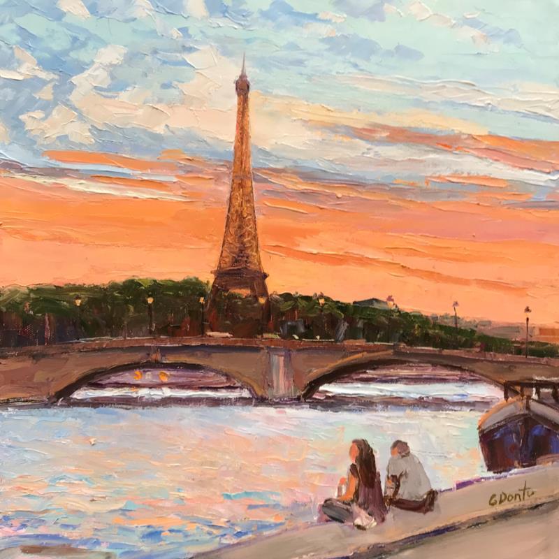 Peinture Au bord de la Seine par Dontu Grigore | Tableau Figuratif Urbain Huile