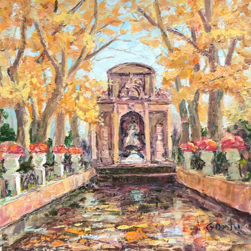 Peinture La fontaine Médicis en automne  par Dontu Grigore | Tableau Figuratif Urbain Huile