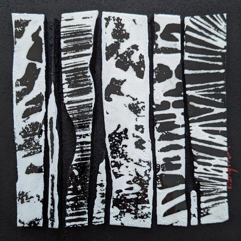 Peinture Bc8 impression noir et blanc par Langeron Luc | Tableau Matiérisme Bois Acrylique Résine