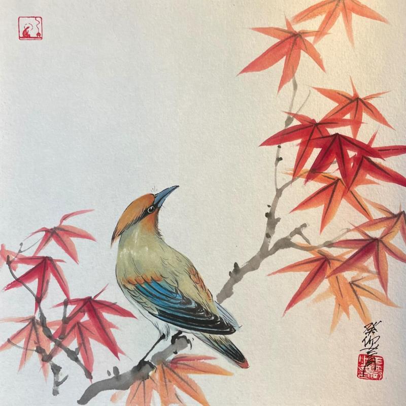 Painting Autumn by Yu Huan Huan | Painting Figurative Ink, Watercolor Animals, Nature