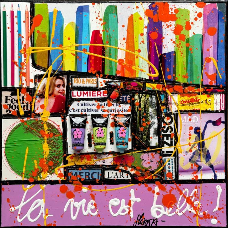 Gemälde La vie est belle ! von Costa Sophie | Gemälde Pop-Art Acryl, Collage, Upcycling