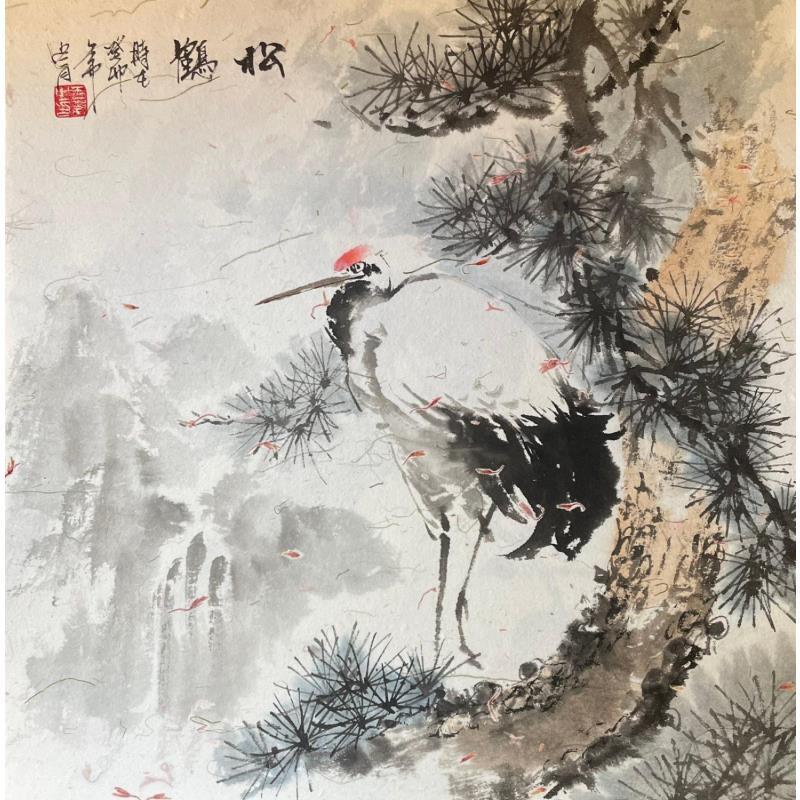 Painting Crane by Yu Huan Huan | Painting Figurative Ink Landscapes
