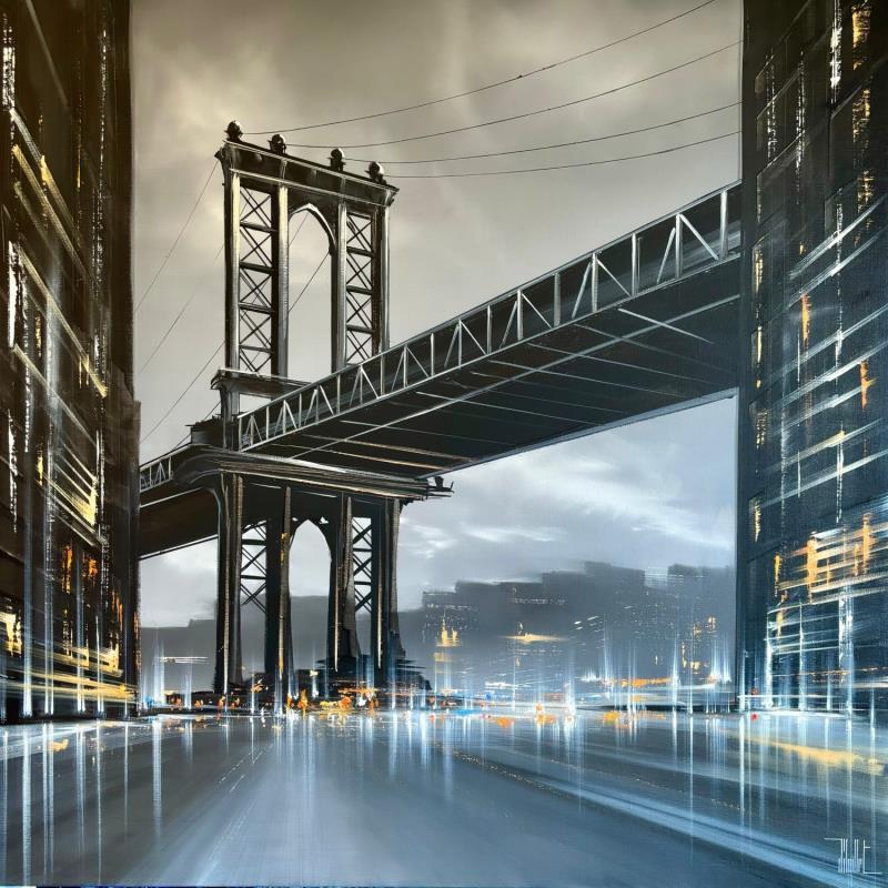 Painting Under Manhattan Bridge by Guillet Jerome | Painting Figurative Oil Urban