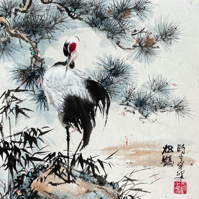 Painting Crane by Yu Huan Huan | Painting Figurative Ink Animals
