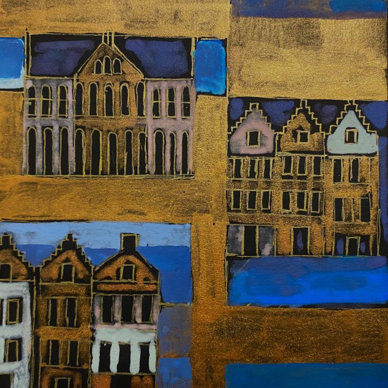 Painting Winter windows by Ragas Huub | Painting Raw art Cardboard Gouache