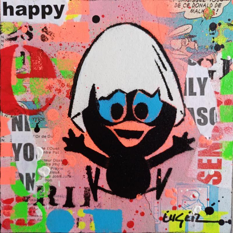 Painting HAPPY by Euger Philippe | Painting Pop-art Pop icons Cardboard Acrylic Gluing