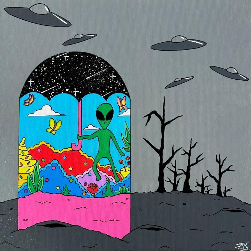 Peinture Le Paradis sous le parapluie par Elly | Tableau Pop-art Paysages Nature Acrylique Posca