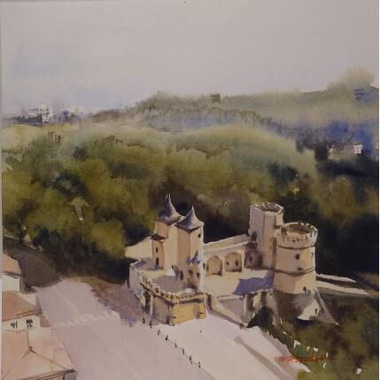 Painting En prenant de la hauteur by Seruch Capouillez Isabelle | Painting Figurative Watercolor Pop icons, Urban