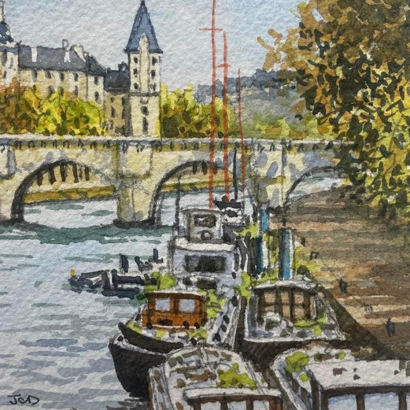 Peinture Paris, le pont Neuf par Decoudun Jean charles | Tableau Figuratif Urbain Aquarelle
