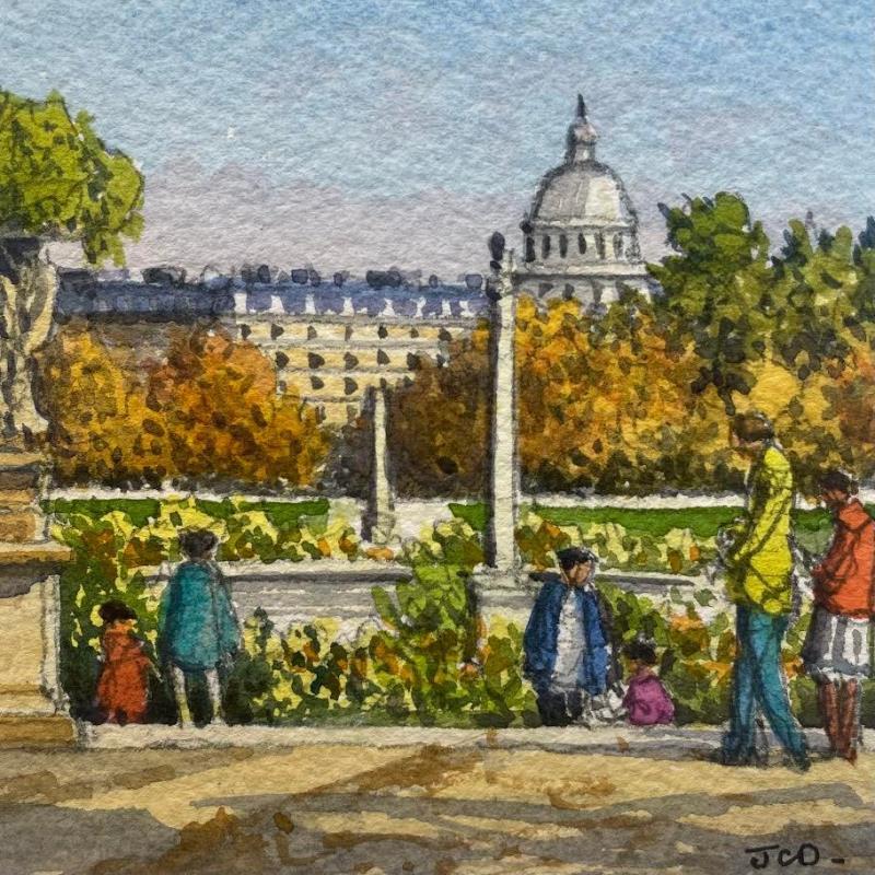 Peinture Paris Jardins du Luxembourg par Decoudun Jean charles | Tableau Figuratif Urbain Aquarelle