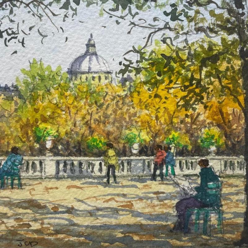 Painting Paris les jardins by Decoudun Jean charles | Painting Figurative Watercolor Urban