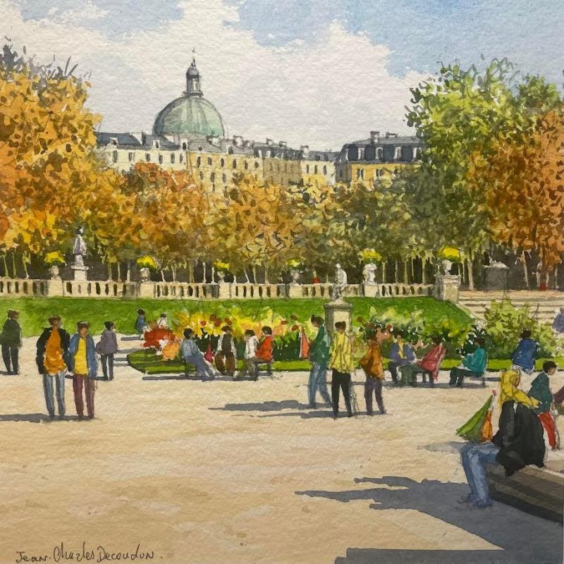 Peinture Paris, les jardins du Luxembourg par Decoudun Jean charles | Tableau Figuratif Urbain Aquarelle