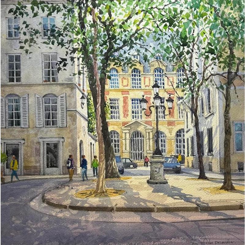 Painting Paris, la place Furstenberg by Decoudun Jean charles | Painting Figurative Urban Watercolor