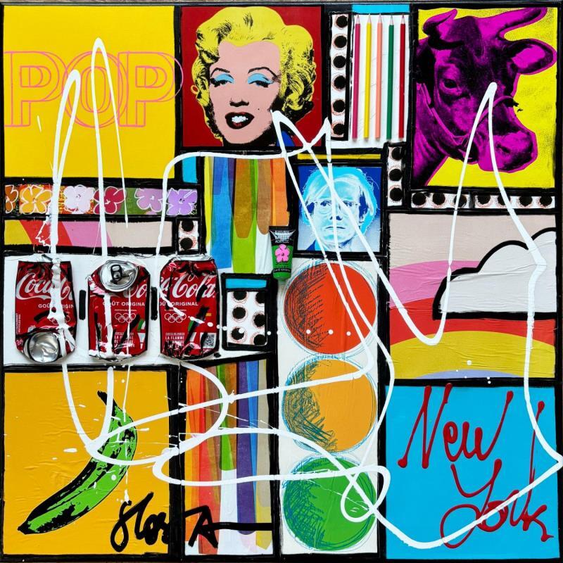 Peinture POP NY par Costa Sophie | Tableau Pop-art Icones Pop Acrylique Collage Upcycling