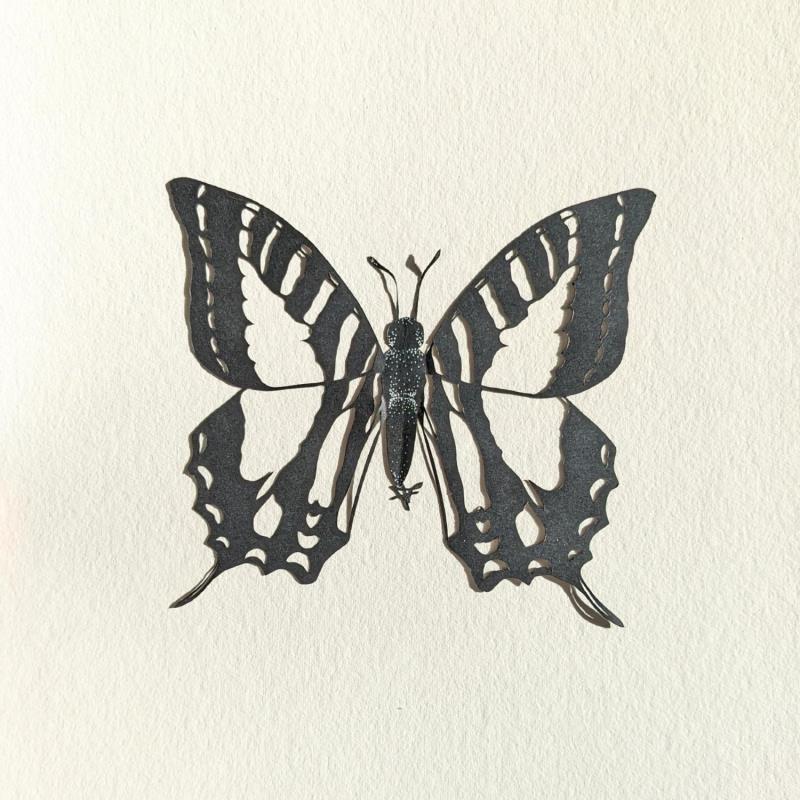 Painting Papillon #3 by Atalanta Vanessa | Painting Nature Animals Black & White Cardboard Paper