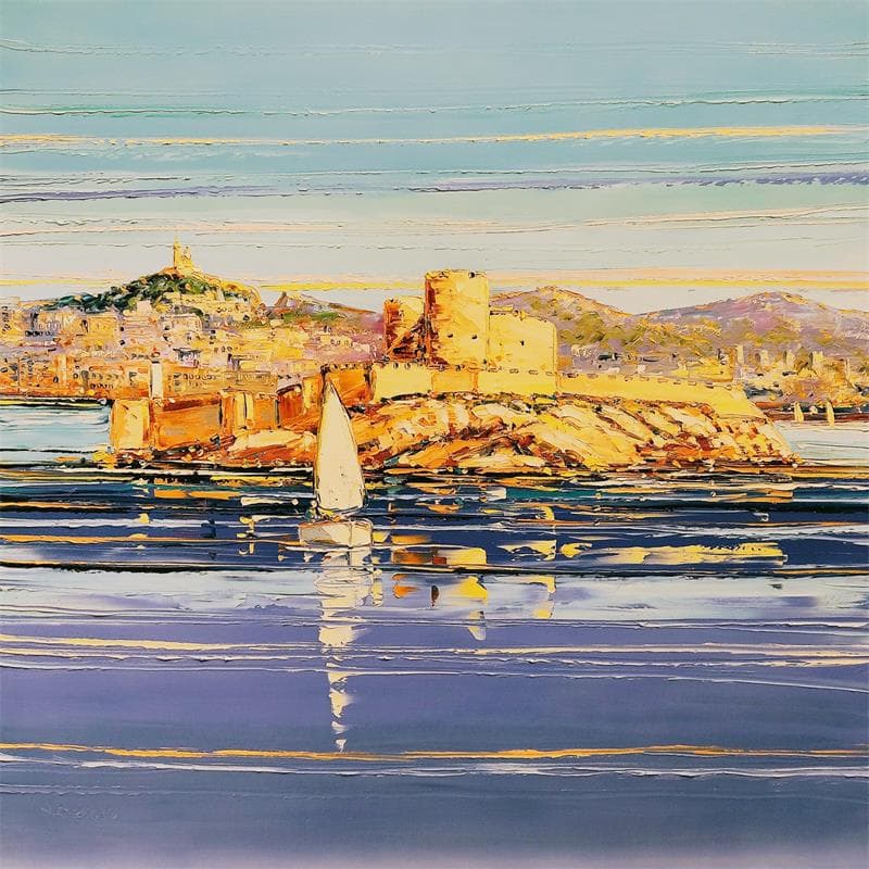 Peinture Baie de Marseille et Château d'If par Corbière Liisa | Tableau Figuratif Huile Paysages Vues marines