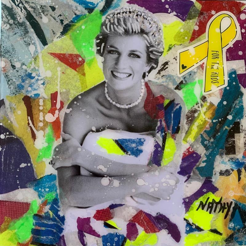 Peinture LADY DI par Nathy | Tableau Pop-art Acrylique, Collage, Graffiti, Papier, Posca, Résine Icones Pop