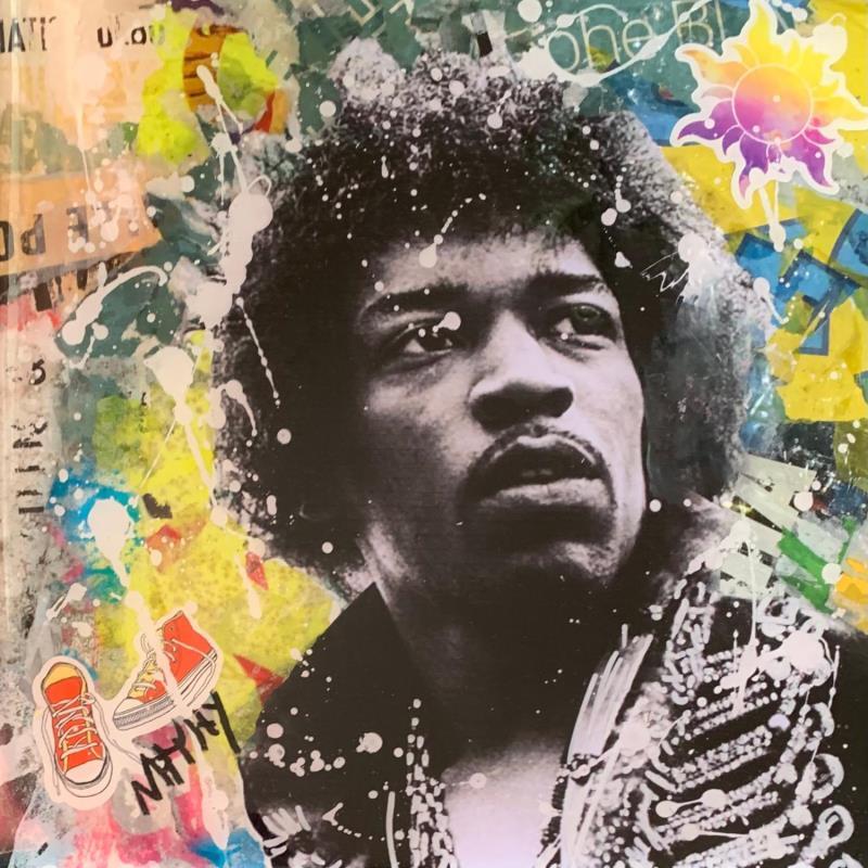 Peinture JIMMY HENDRIX  par Nathy | Tableau Pop-art Icones Pop Graffiti Acrylique Collage Posca Résine Papier