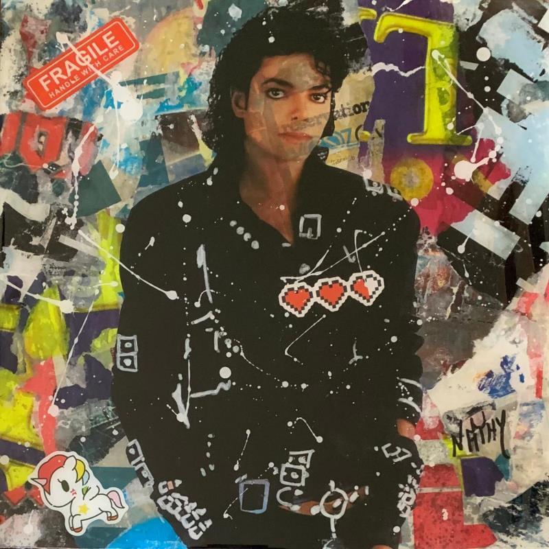 Peinture MICHAEL JACKSON par Nathy | Tableau Pop-art Icones Pop Graffiti Acrylique Collage Posca Résine Papier