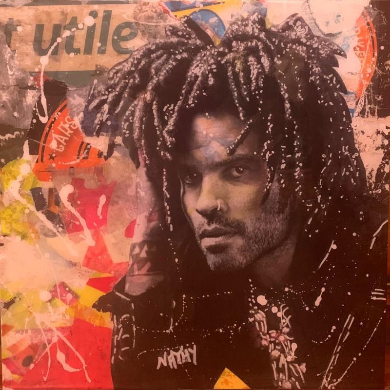 Peinture LENNY KRAVITZ par Nathy | Tableau Pop-art Acrylique, Collage, Graffiti, Papier, Posca, Résine Icones Pop