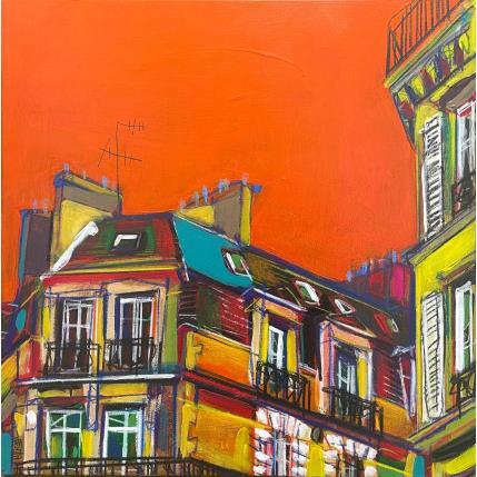 Painting Puis vient l'orange by Anicet Olivier | Painting Figurative Acrylic, Pastel Architecture, Urban