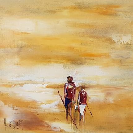 Peinture 2 pêcheurs B6 jaune par Le Diuzet Albert | Tableau Figuratif Huile Marine