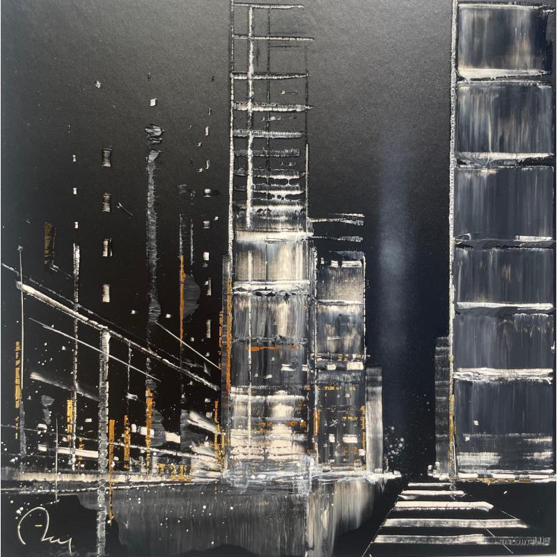 Painting Escape by Rey Julien | Painting Figurative Urban Black & White Gold leaf Lacquer