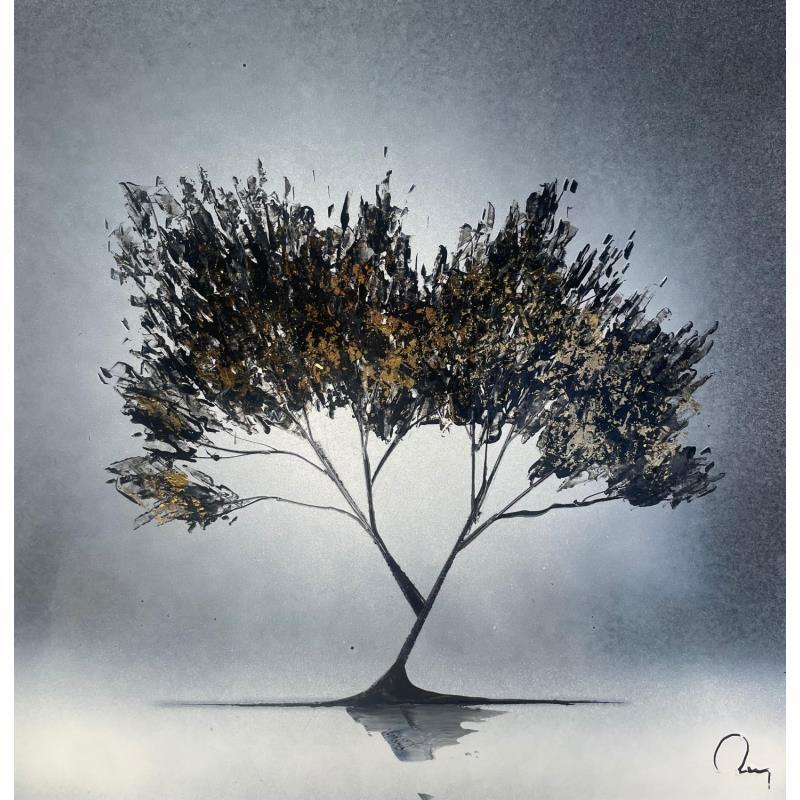 Painting In love with you by Rey Julien | Painting Figurative Landscapes Nature Black & White Gold leaf Lacquer