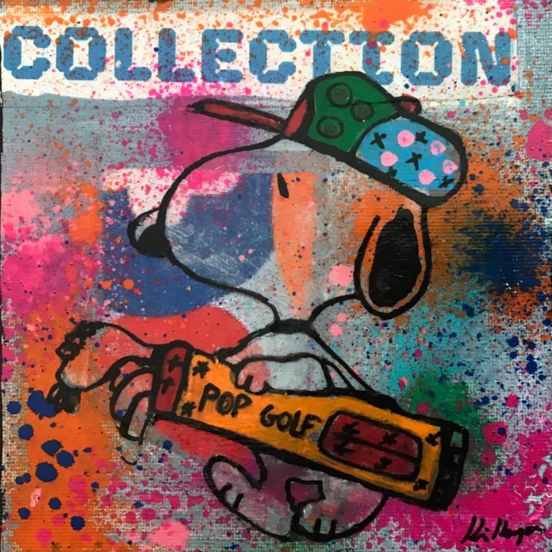 Gemälde snoopy golf von Kikayou | Gemälde Pop-Art Pop-Ikonen Graffiti Acryl Collage