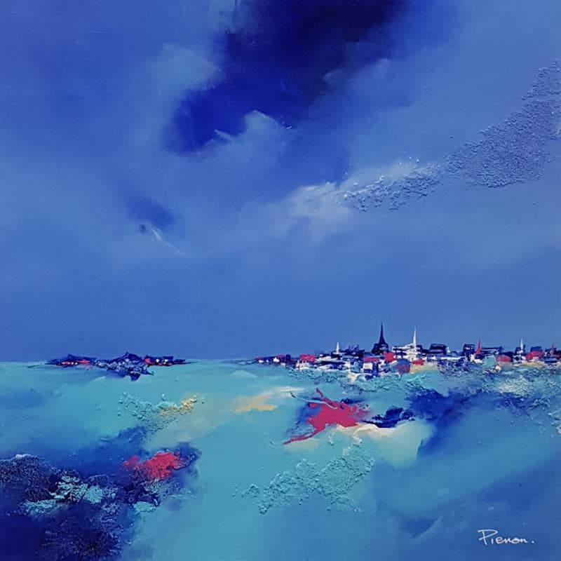 Painting Des mots bleus by Pienon Cyril | Painting Figurative Acrylic Landscapes, Marine