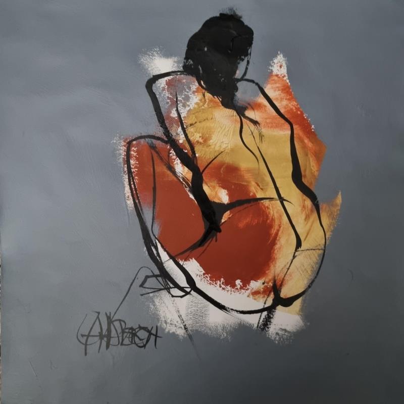 Painting F4 Sienne et Or by Chaperon Martine | Painting Figurative Acrylic Nude