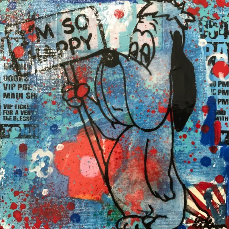 Gemälde Droopy i am so happy von Kikayou | Gemälde Pop-Art Pop-Ikonen Graffiti Acryl Collage
