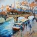 Peinture Bateau sur la Seine par Jmara Tatiana | Tableau Figuratif Huile