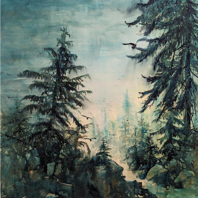 Painting La pâleur de l'Aube by Abbatucci Violaine | Painting Figurative Watercolor Landscapes, Nature