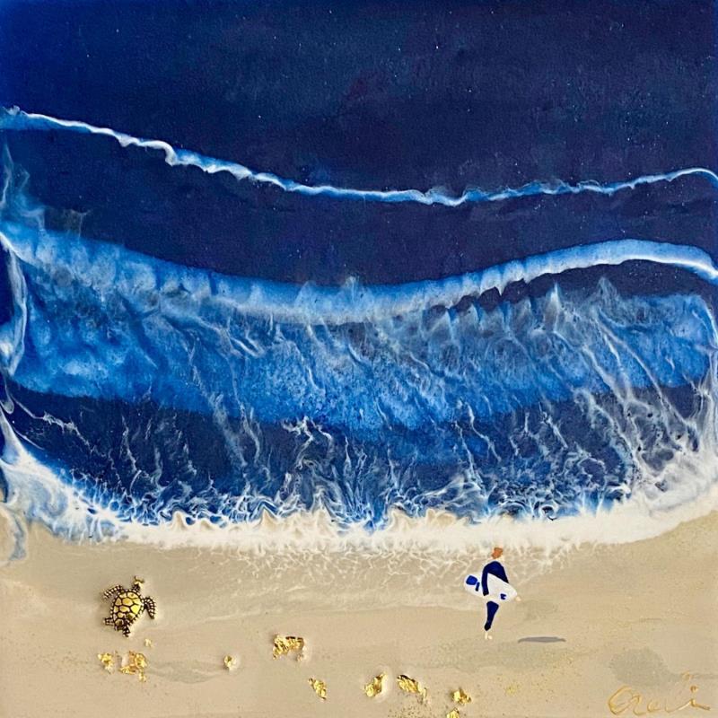 Peinture Le ballet des vagues par Aurélie Lafourcade painter | Tableau Figuratif Marine Minimaliste Acrylique Résine