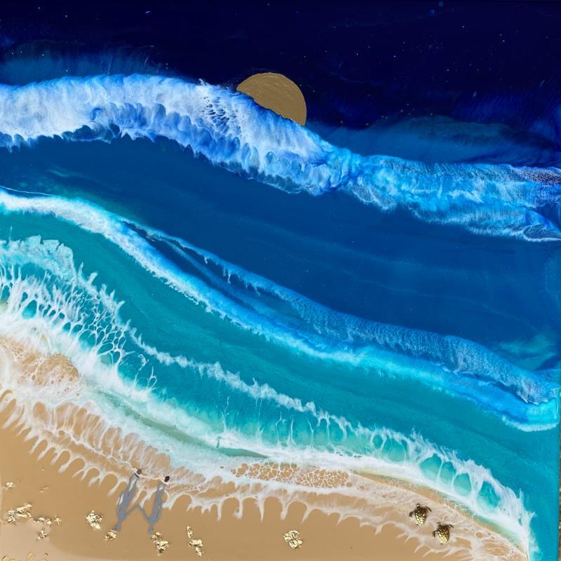 Peinture Rythme atlantique  par Aurélie Lafourcade painter | Tableau Figuratif Acrylique, Bois, Résine Marine, Minimaliste