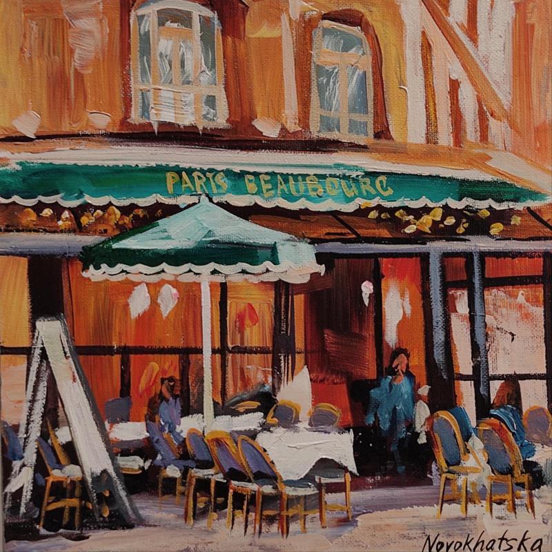 Painting Café Paris Beaubourg by Novokhatska Olga | Painting Figurative Acrylic, Oil Urban