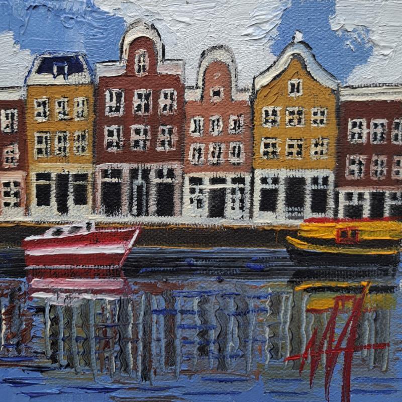 Peinture Amsterdam ,canalhouses par De Jong Marcel | Tableau Figuratif Urbain Huile