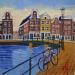 Peinture Amsterdam bridge view par De Jong Marcel | Tableau Figuratif Urbain Huile