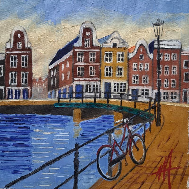 Peinture Amsterdam bridge view par De Jong Marcel | Tableau Figuratif Huile Urbain